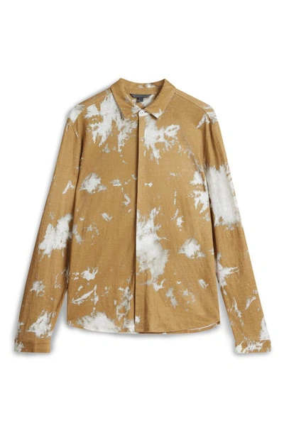 Shop John Varvatos Madera Splash Dye Slub Linen Button-up Shirt In Mustard