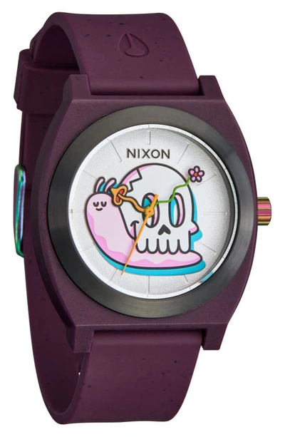 Nixon X Hannah Eddy Time Teller Opp Silicone Strap Watch, 39.5mm In Purple