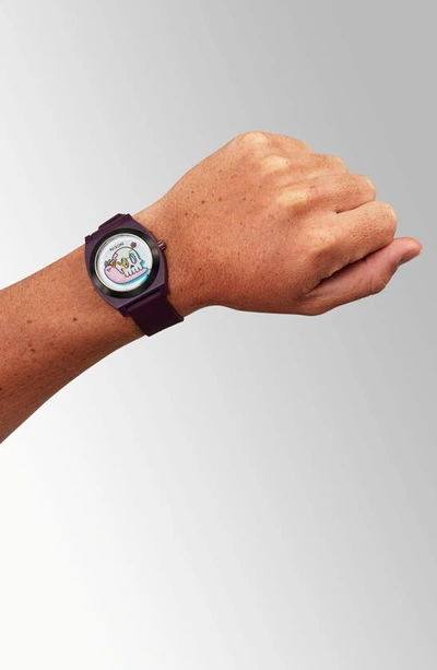 Nixon X Hannah Eddy Time Teller Opp Silicone Strap Watch, 39.5mm In Purple