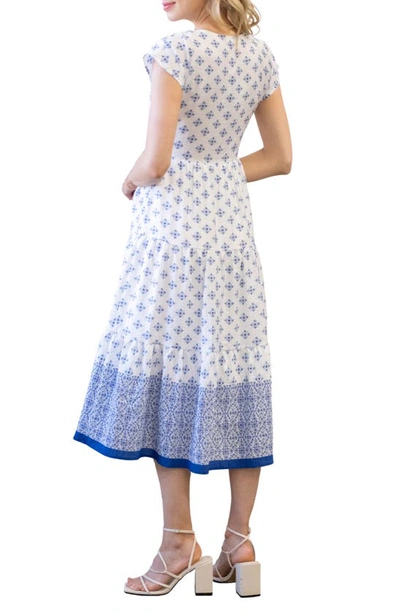 Blu Pepper Geo Print Button-up Midi Dress In Blue