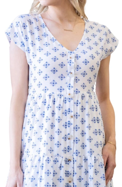 Blu Pepper Geo Print Button-up Midi Dress In Blue
