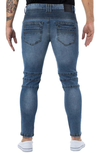Shop X-ray Xray Rawx Distressed Moto Skinny Fit Jeans In Medium Blue