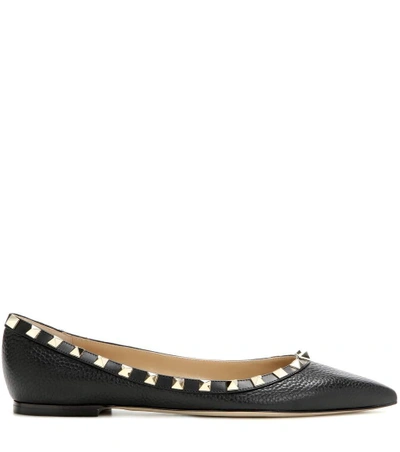 Shop Valentino Garavani Rockstud Leather Ballerinas