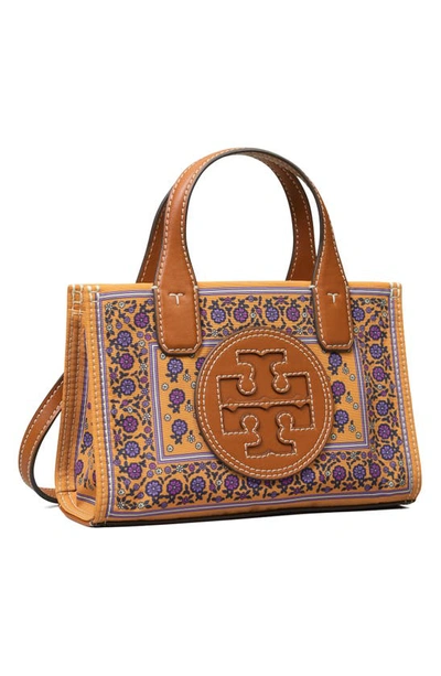 Tory Burch Mini Ella Floral Print Tote In Brown Floral Daisy Border