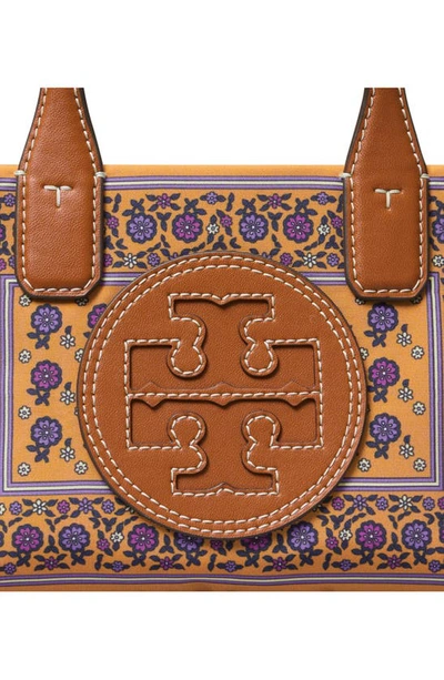 Tory Burch Mini Ella Floral Print Tote In Brown Floral Daisy Border