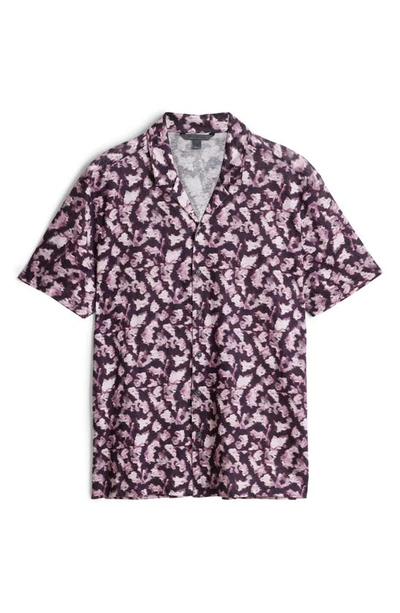 Shop John Varvatos Leflore Ikat Short Sleeve Linen Button-up Camp Shirt In Antique Rose