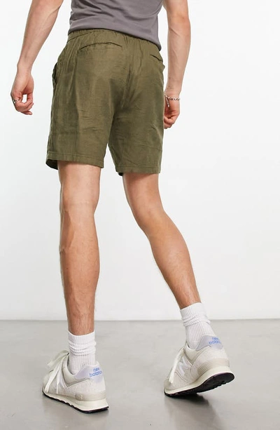 Shop Asos Design Slim Fit Linen Blend Shorts In Khaki