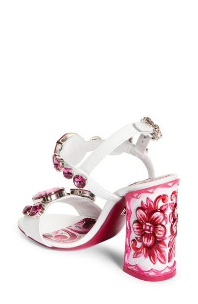 Dolce & Gabbana Keira Crystal Embellished Block Heel Platform Sandal In White/ Fuchsia