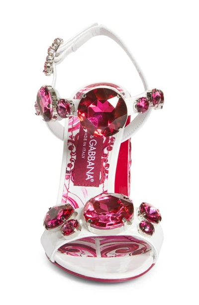 Dolce & Gabbana Keira Crystal Embellished Block Heel Platform Sandal In White/ Fuchsia