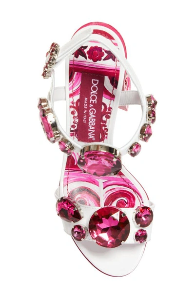 Dolce & Gabbana Keira Crystal Embellished Block Heel Platform Sandal In White/ Fuchsia