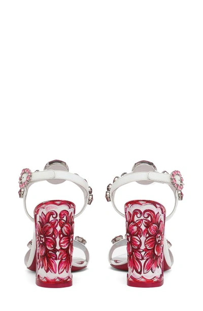 Dolce & Gabbana Keira Crystal Embellished Block Heel Platform Sandal In White/ Fuchsia