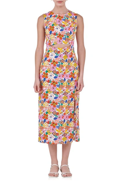 Endless Rose Floral Cutout Cotton Dress In White Multi