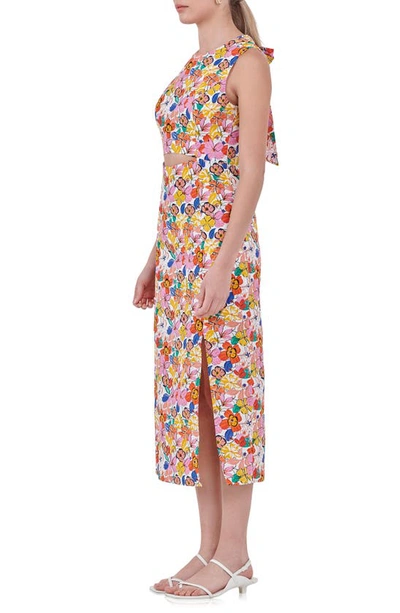 Endless Rose Floral Cutout Cotton Dress In White Multi