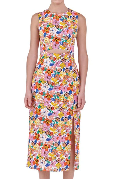 Endless Rose Floral Cutout Cotton Dress In White Multi
