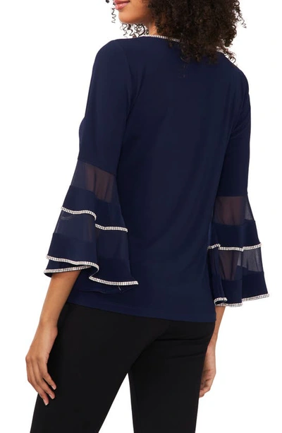 Chaus Rhinestone Illusion Bell Sleeve Blouse In Navy 418