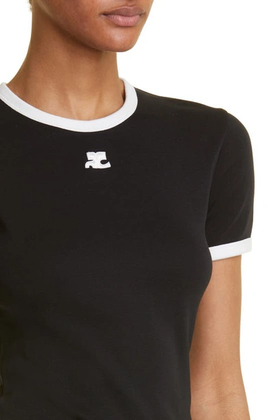 Shop Courrèges Bumpy Embroidered Logo Cotton T-shirt In Black/ Heritage White