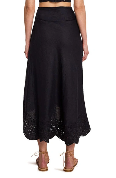 Shop A.l.c Heather Asymmetric Hem Linen Skirt In Black/ Black