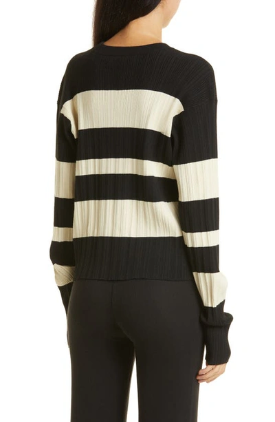 Shop Atm Anthony Thomas Melillo Variegated Stripe Rib Sweater In Linen/ Black