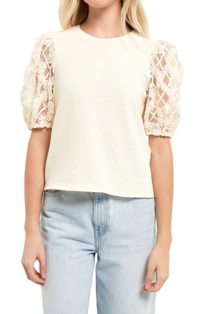 English Factory Mixed Media Blouse In Ivory