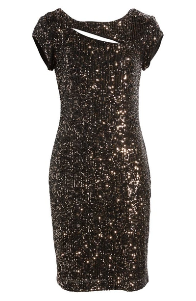 Shop Connected Apparel Sequin Cutout Cocktail Dress In Black/ Gold