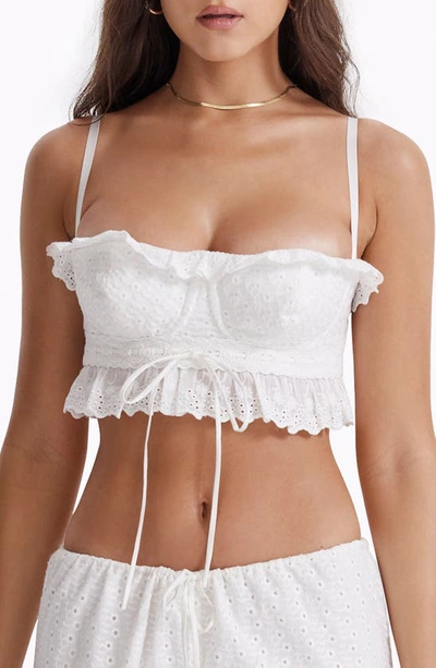 Shop House Of Cb Federica Ruffle Embroidered Underwire Crop Top In White