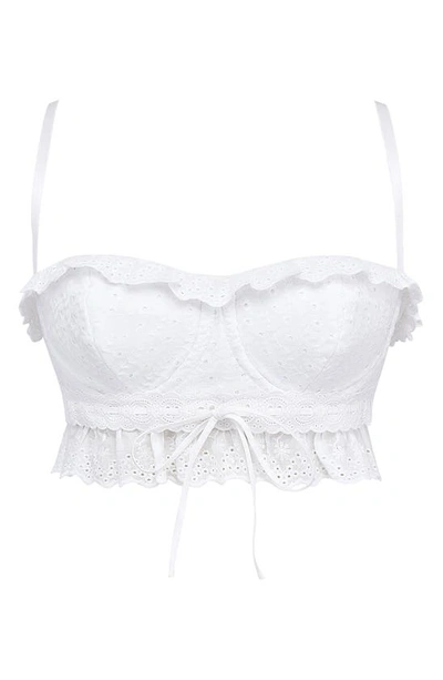 Shop House Of Cb Federica Ruffle Embroidered Underwire Crop Top In White