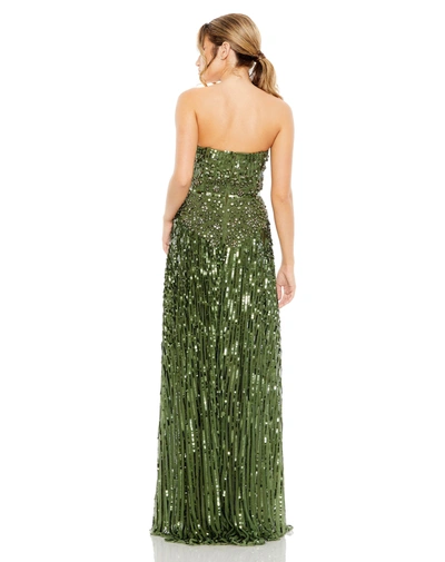 Shop Mac Duggal Strapless Hand Embellished Beaded A Line Gown In Emerald