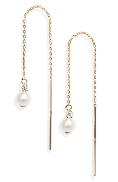 Shop Poppy Finch Cultured Pearl & Diamond Threader Earrings In 14kyg