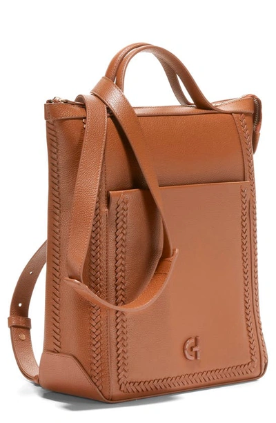 Shop Cole Haan Small Grand Ambition Leather Convertible Backpack In British Tan/ Braid