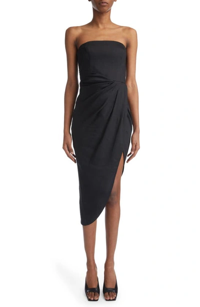 Shop Gauge81 Lica Asymmetric Strapless Linen Blend Dress In Black
