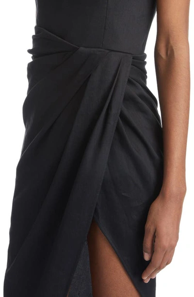 Shop Gauge81 Lica Asymmetric Strapless Linen Blend Dress In Black
