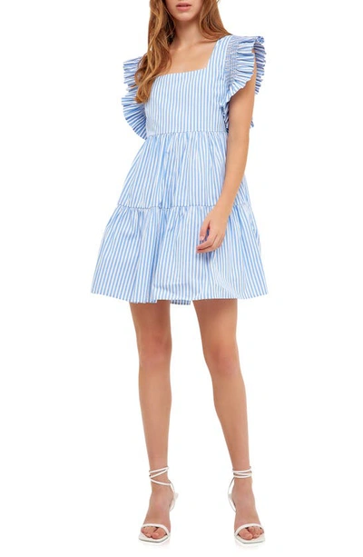 English Factory Stripe Ruffle Minidress In Blue Stripe