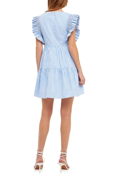 English Factory Stripe Ruffle Minidress In Blue Stripe
