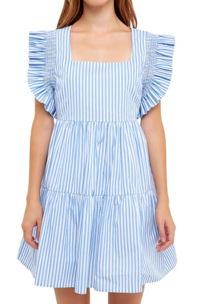 Shop English Factory Stripe Square Neck A-line Dress In Blue Stripe