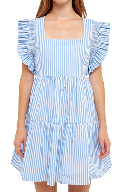 English Factory Stripe Ruffle Minidress In Blue Stripe