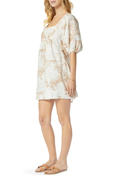 Shop Joie Jade B Tropical Print Linen Babydoll Dress In Vanilla Ice / Nougat