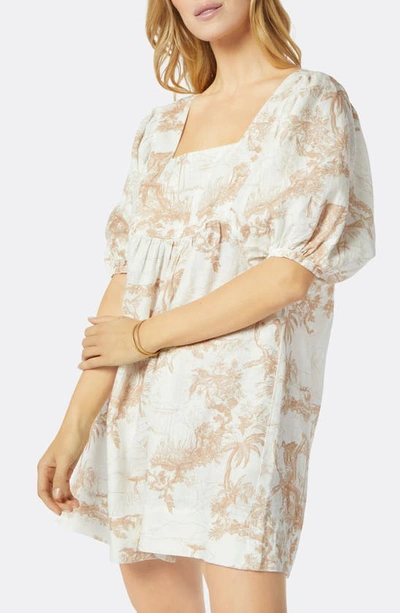 Shop Joie Jade B Tropical Print Linen Babydoll Dress In Vanilla Ice / Nougat