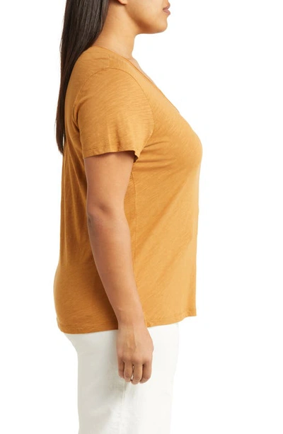 Shop Caslon Short Sleeve V-neck T-shirt In Tan Sugar