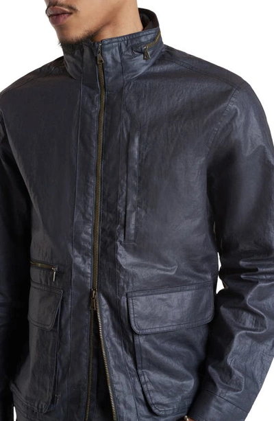 Shop John Varvatos Irving Zip-up Linen Jacket In Dark Navy