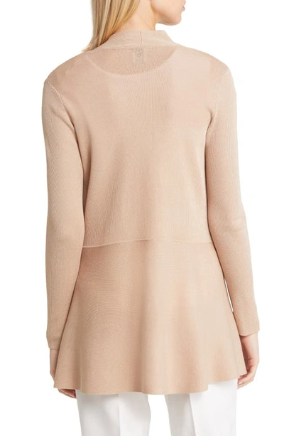 Anne Klein Peplum Long Cardigan In Latte