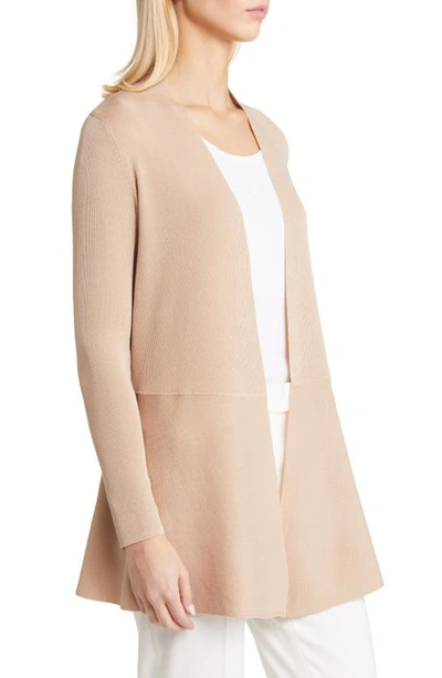 Anne Klein Peplum Long Cardigan In Latte