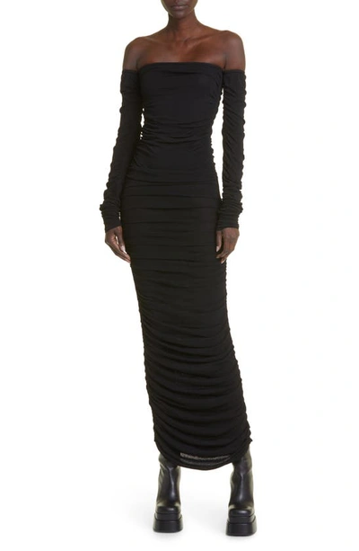 Shop Altuzarra Trikera Ruched Long Sleeve Off The Shoulder Dress In 000001 Black