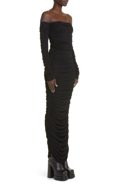 Shop Altuzarra Trikera Ruched Long Sleeve Off The Shoulder Dress In 000001 Black