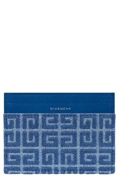 Shop Givenchy 4g Monogram Denim & Leather Card Case In Medium Blue