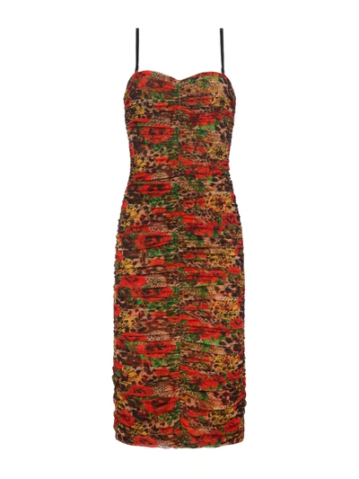 Shop L Agence Caprice Dress In Burnt Red Multi Rose Leopard