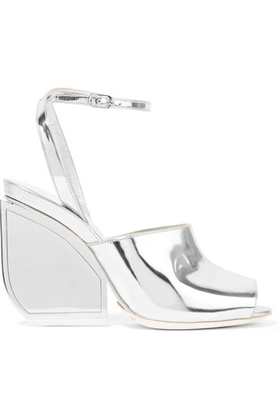 Maison Margiela Metallic Leather Ankle-strap Wedge Sandals In Silver ...