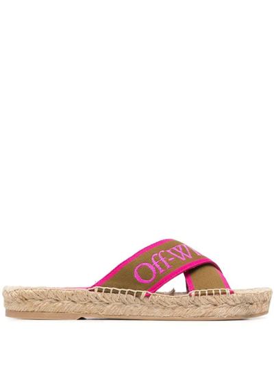 Shop Off-white Bookish Criss Cross Espadrilles In Green