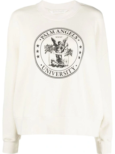 Shop Palm Angels College Classic Crewneck Sweatshirt In White