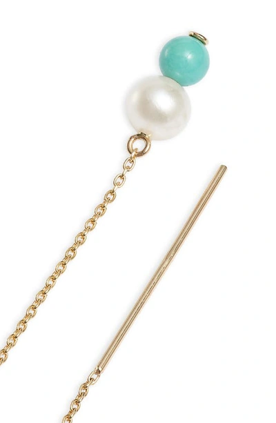 Poppy Finch Petite Cultured Pearl & Turquoise Threader Earrings In 14kyg