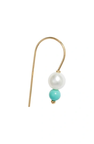 Shop Poppy Finch Petite Cultured Pearl & Turquoise Drop Earrings In 14kyg
